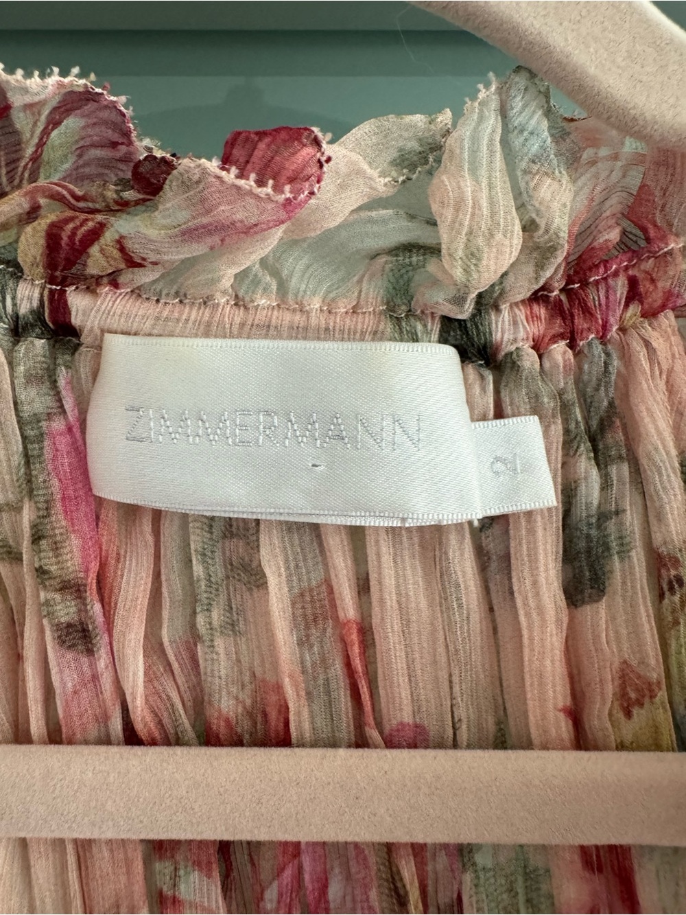Zimmermann 100% Silk Pink and Green Floral Sheer Ruffle Blouse - Picture 3 of 4